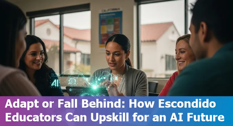 Escondido classroom with educator using AI tools on a laptop while students collaborate