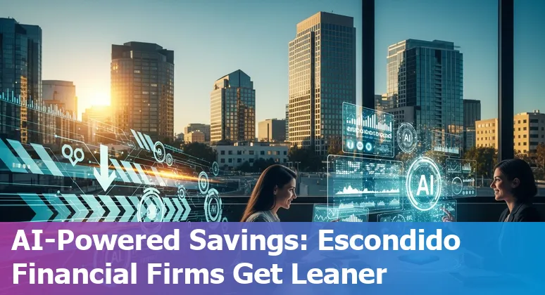 Illustration of AI assisting a community bank in Escondido, California, US to reduce costs and improve efficiency.