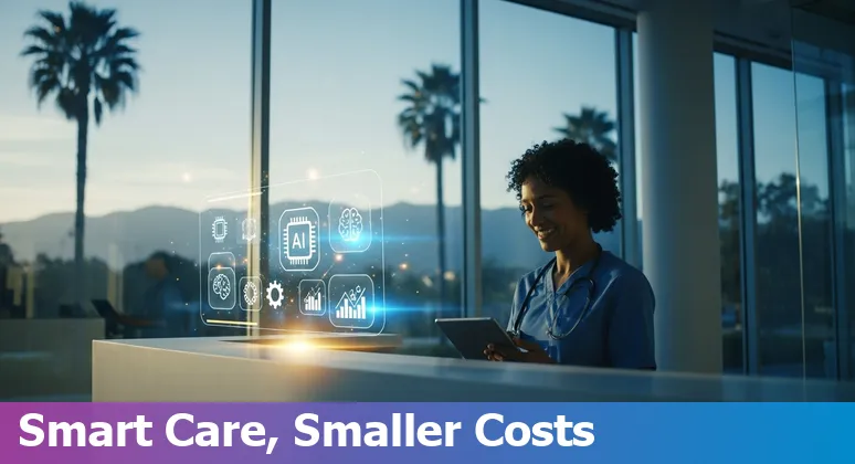 Healthcare team using AI dashboard to cut costs and improve efficiency in Escondido, California, US