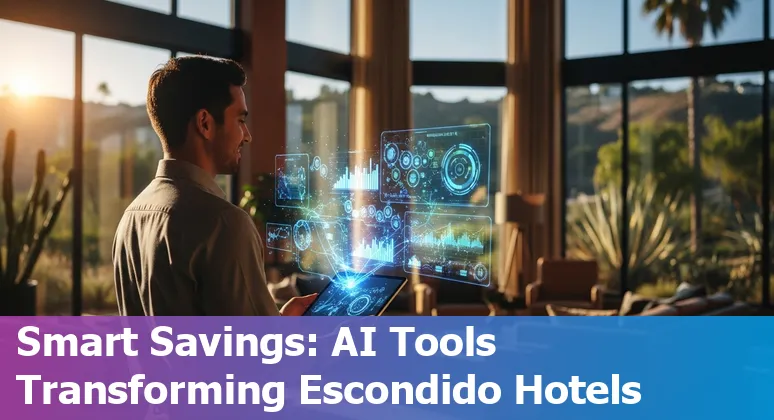 Hotel staff using AI dashboard to manage energy, bookings and maintenance at an Escondido, California, US hotel