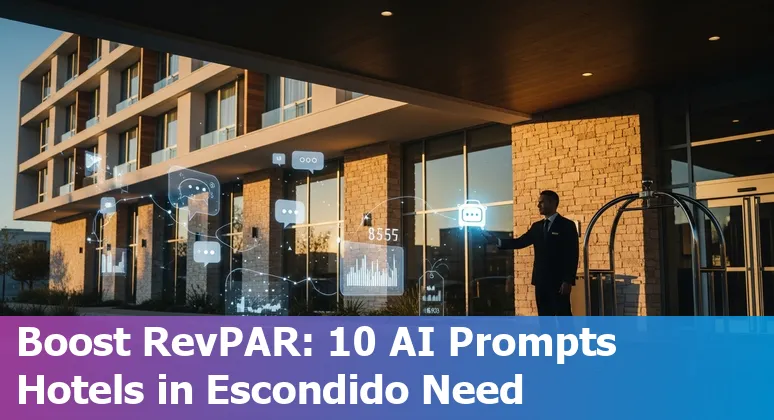 Escondido boutique hotel lobby with AI concierge tablet and map showing local attractions