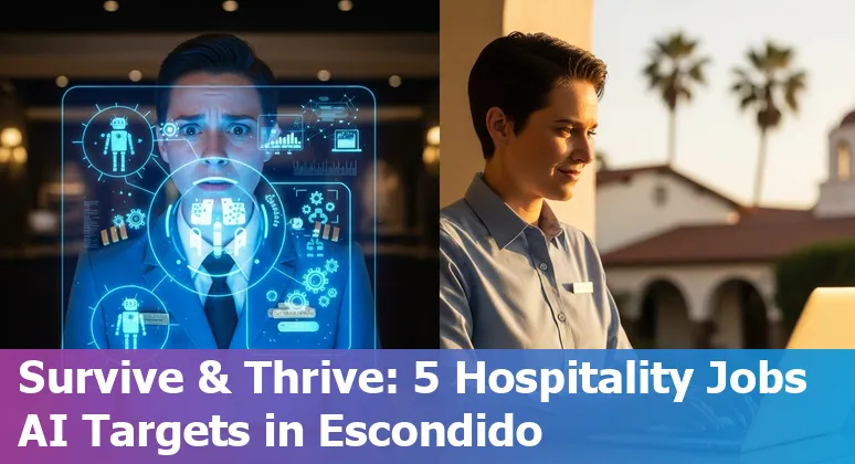 Escondido hotel front desk with staff using tablet and guests checking in, symbolizing AI and hospitality transition.