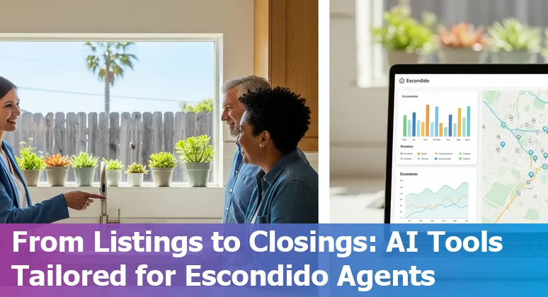 Agent using AI prompts on a laptop to create hyperlocal Escondido real estate marketing materials
