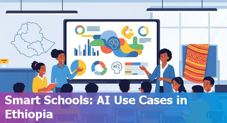 Ethiopian students using AI learning tools on tablets in a classroom