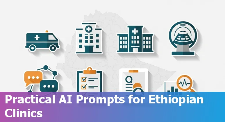 Healthcare worker in an Ethiopian clinic using AI-assisted triage and diagnostics on a tablet.