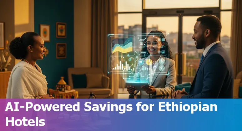 Hotel staff using an AI dashboard to manage bookings and energy systems at a hotel in Ethiopia