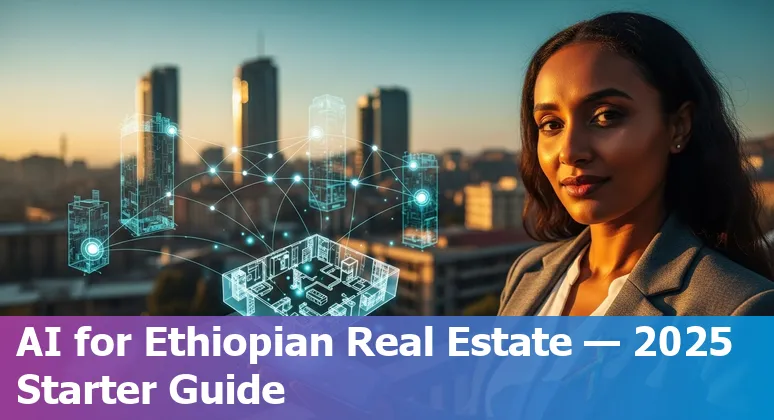 Laptop showing AI property analytics and Ethiopian map for the real estate market in Ethiopia, 2025