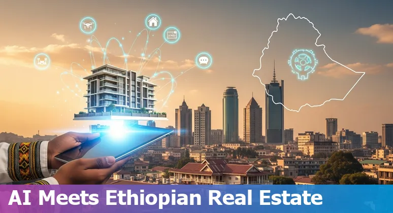 Agent using AI tools to create a property listing for an apartment in Addis Ababa with Amharic and English text on screen