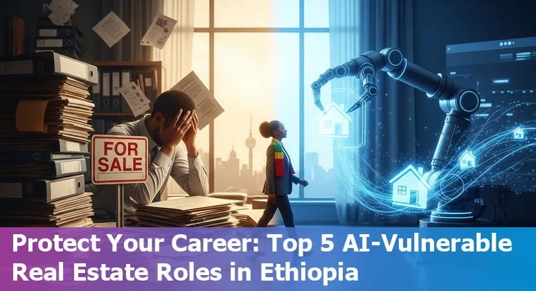 Ethiopian real estate agent using smartphone with AI icons over Addis Ababa skyline