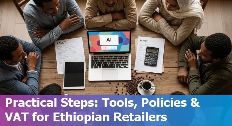 Retail AI roadmap and compliance icons with Ethiopian flag — AI in Ethiopia 2025