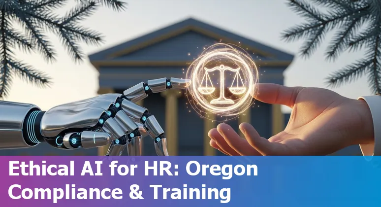 Eugene, OR HR professional using AI tools in 2025, showing local University of Oregon partnership and Oregon compliance notes