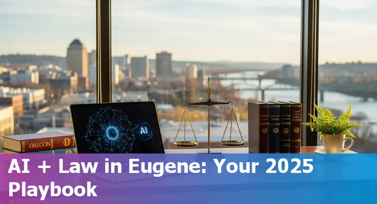 Eugene, Oregon 2025 legal AI guide: attorney using AI tools with Oregon state courthouse skyline in background