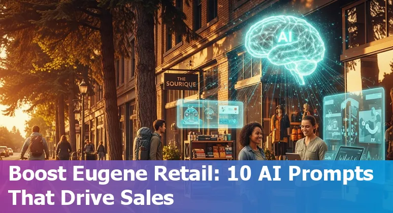 Eugene retail storefront with AI icons for chat, image search, inventory, and personalized offers