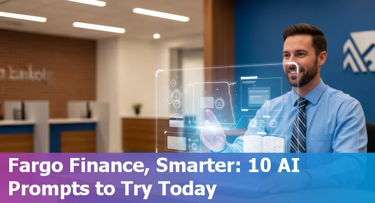 Banker in Fargo reviewing AI prompts and use cases on a laptop for fraud detection, lending, and customer service
