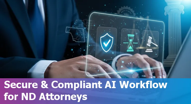 Fargo, North Dakota lawyer using AI-assisted legal research on a laptop, 2025