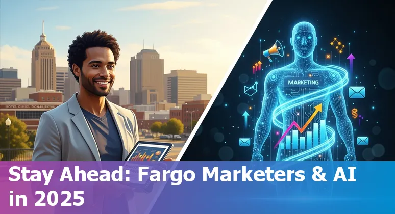 Fargo, North Dakota marketer using AI tools on a laptop at a small business to plan marketing in 2025