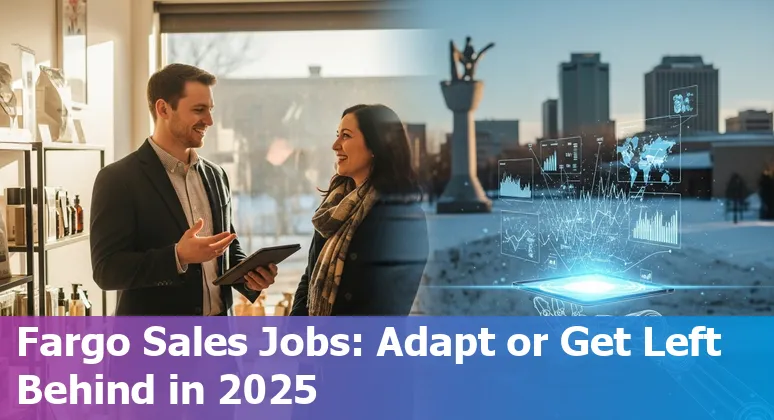 Sales team discussing AI tools in Fargo, North Dakota office — map of Fargo, ND visible on screen