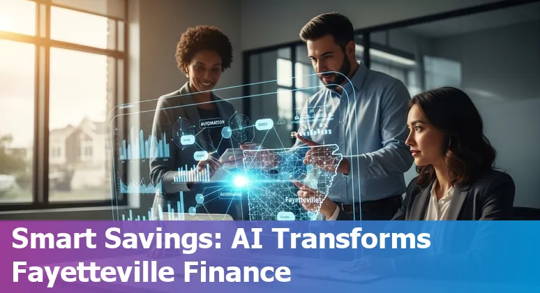 Financial services team using AI dashboard in Fayetteville, Arkansas, US, to cut costs and improve efficiency