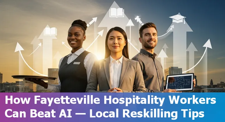 Fayetteville hotel front desk, housekeeper with robot, and staff using AI tools