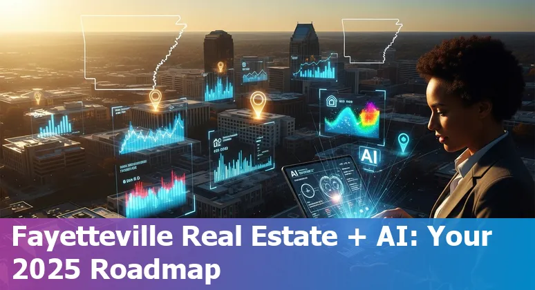 Real estate agent using AI tools to analyze Fayetteville, Arkansas 2025 market data on a laptop