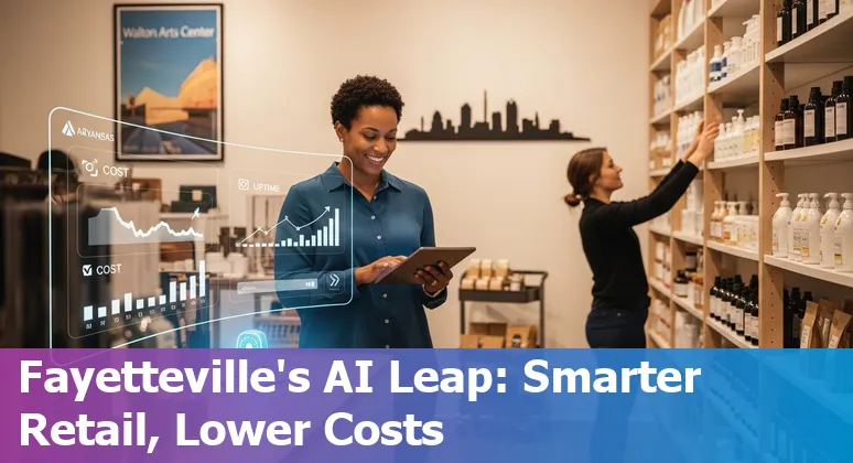 Retail staff using AI tools in a Fayetteville, Arkansas store to monitor inventory and improve efficiency.