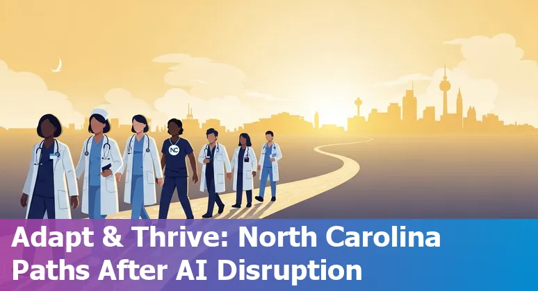 Healthcare workers in Fayetteville discussing AI impact, laptop with EHR and AI icons in clinic setting