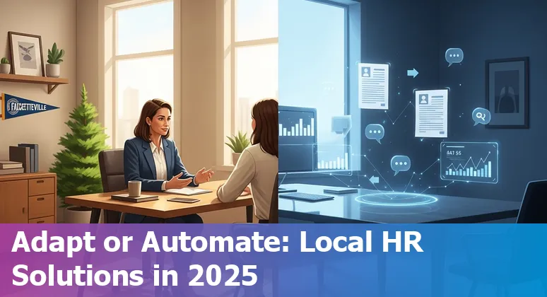 HR team discussing AI tools in Fayetteville, North Carolina office — planning HR automation and upskilling in 2025