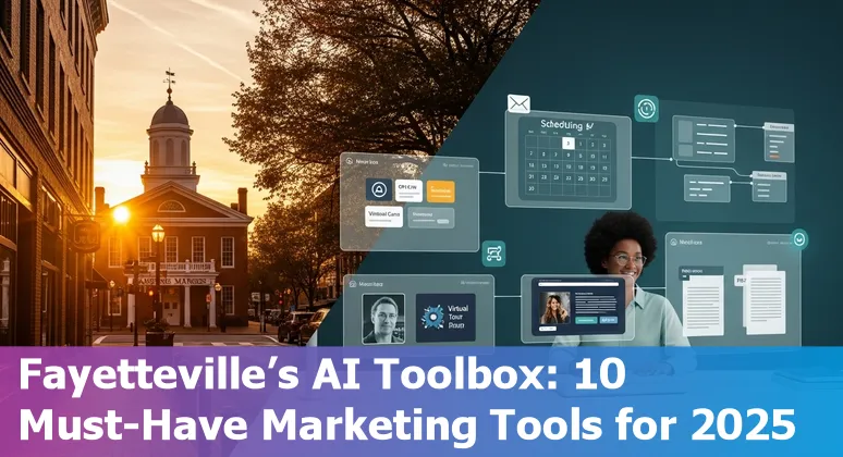Fayetteville marketing professional using AI tools on a laptop for virtual tours, CRM and email campaigns