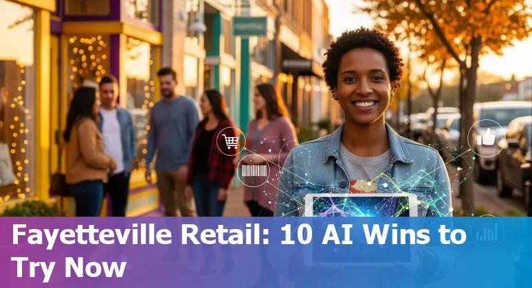 Retail worker using AI dashboard with Fayetteville map overlay and product images