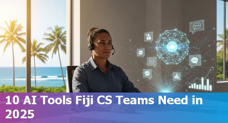 Illustration of customer service agent using AI chat tools with Fiji social messaging icons