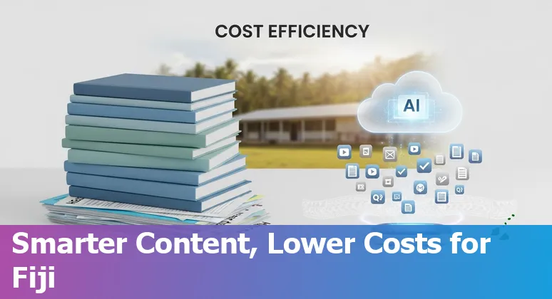 Illustration of AI tools and virtual classrooms helping education companies cut costs and improve efficiency in Fiji