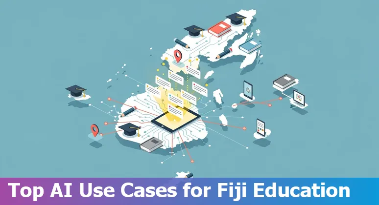 Fijian classroom with teacher using AI tools on a laptop while students engage with tablets