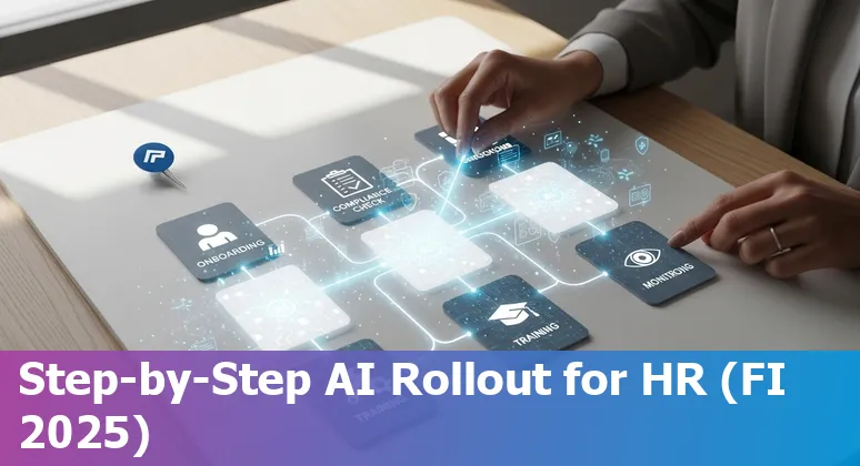 HR professional reviewing AI hiring dashboard in Helsinki, Finland — AI for HR guide 2025