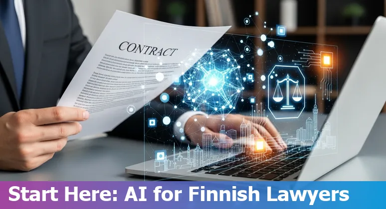 Legal professional using AI tools in Finland in 2025 with Helsinki skyline in background