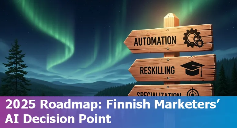 Finnish marketer using AI tools and analytics on a laptop in Finland