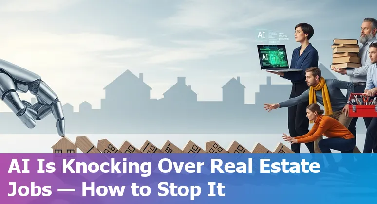 Finnish real estate agent using tablet with AI icons and Finnish city skyline in background