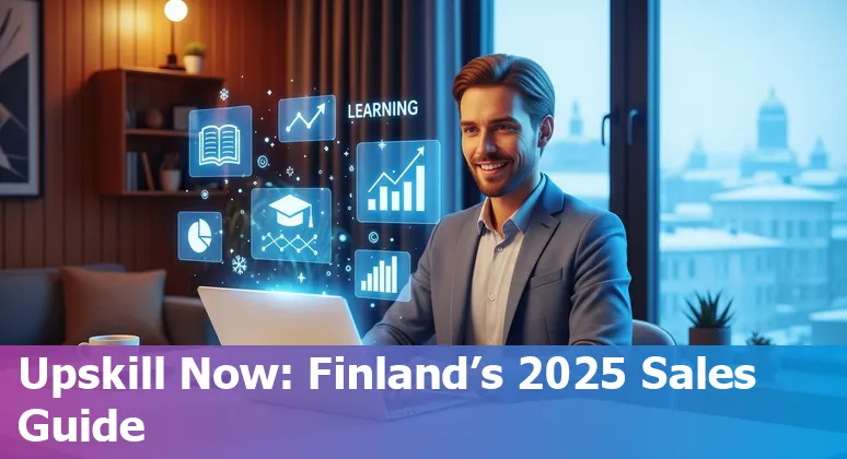 Salesperson using AI tools on a laptop inside a Finland store — 2025 guide for sales jobs in Finland