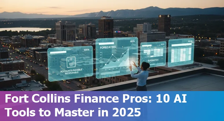 Fort Collins finance professional using AI tools on laptop with city skyline in background