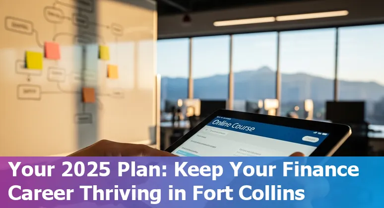 Finance professional using AI tools in Fort Collins, Colorado office skyline