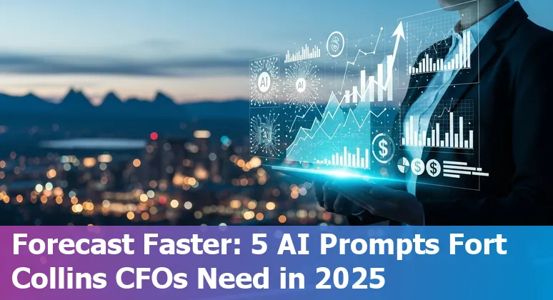 Finance professional in Fort Collins using AI prompts on a laptop to refresh forecasts and cash reports.