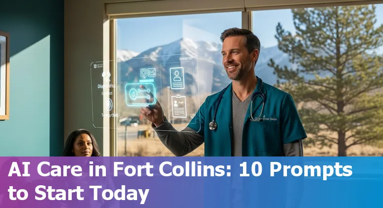 Healthcare AI in Fort Collins: clinicians using tablets, wearable devices, and AI dashboards in a Colorado clinic.