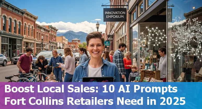 Fort Collins retail storefront with AI icons overlay showing personalization, inventory, and chat features