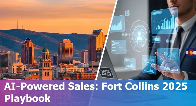 Sales professional using AI tools with Fort Collins, Colorado skyline in the background