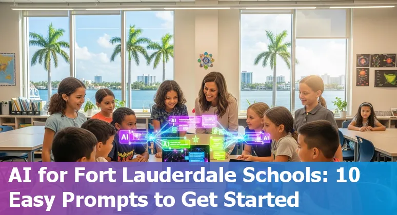 Teacher using AI-powered lesson planning tool with Fort Lauderdale skyline in background