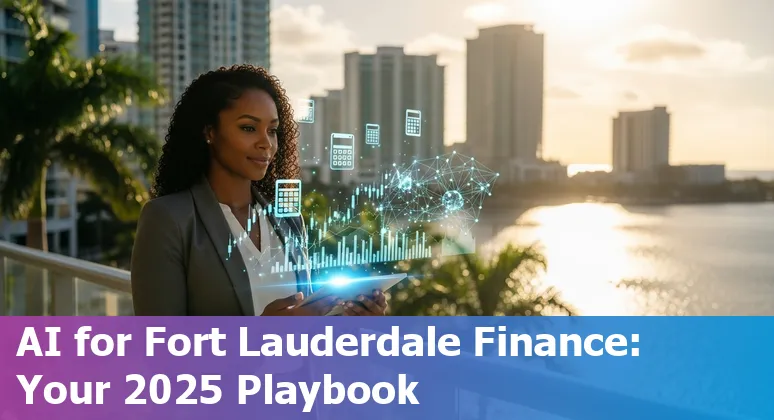 Finance professional using AI tools on a laptop in Fort Lauderdale, Florida, with city skyline visible