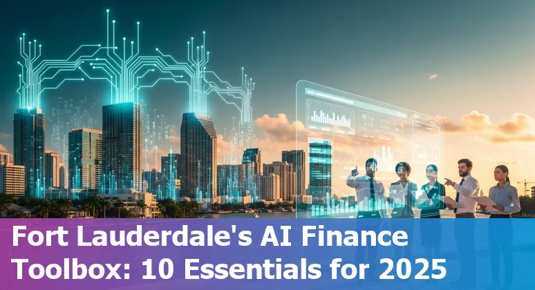 Collage of AI finance tools logos with Fort Lauderdale skyline and palm trees in the background.