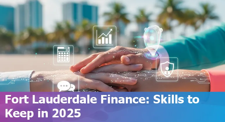 Finance professional using AI tools in an office with Fort Lauderdale, Florida skyline visible — 2025 guidance.