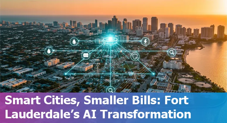 Fort Lauderdale, Florida city skyline with AI network overlay showing government efficiency and cost savings in Florida, US.