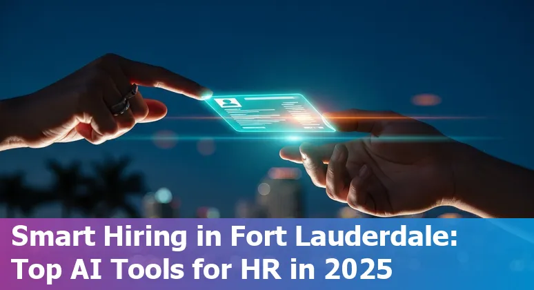 Collage of AI icons and HR professionals in a Fort Lauderdale office with palm trees visible through windows