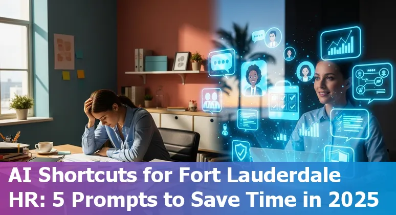 Fort Lauderdale HR professional using AI prompts on a laptop with beach skyline in background